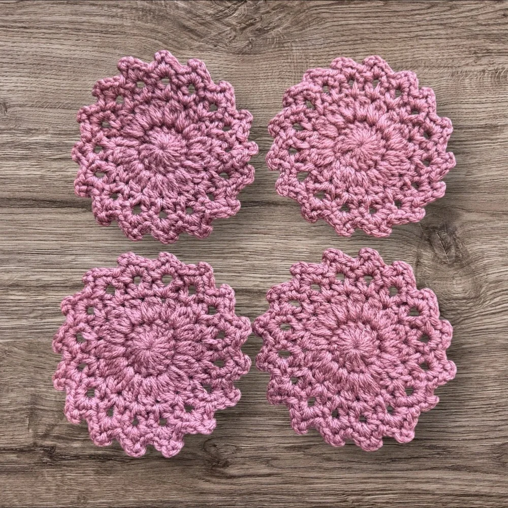 Set of 4 Handcrafted Pink Crochet Coaster